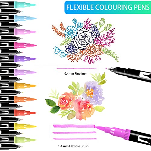 Efimeso 168 Couleurs Feutres Coloriage Adulte, Stylo Feutre Double Pointe Fine, Feutres Pinceaux Aquarelle Marqueurs pou