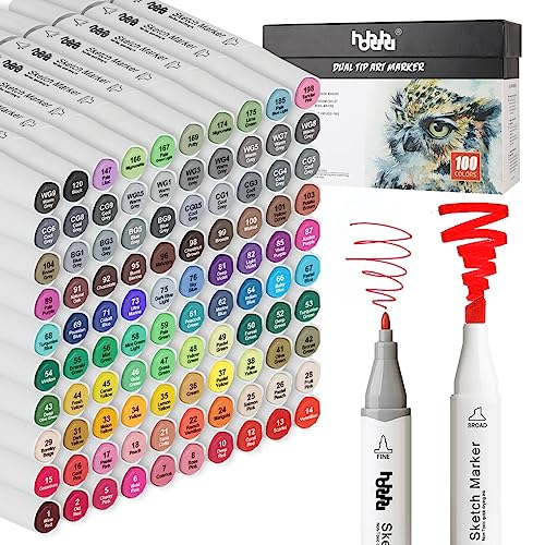 Marqueurs Alcool HH Houu 100 Couleurs, Pour Adultes et Artistes, DIY et Art Esquisse, MH-100W