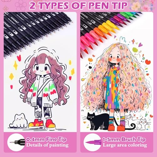 Feutres Coloriage VAKKI 168 Couleurs Adultes pour Dessin et Calligraphie, Feutres Doublés Enfants Mandala, Manga et Dood