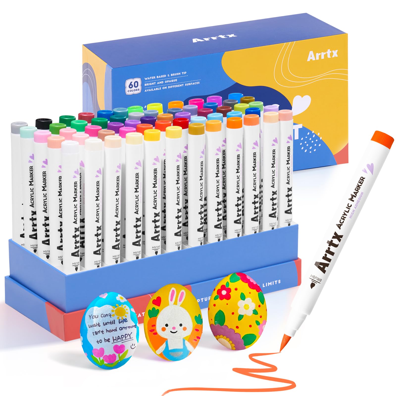 Arrtx 60A Marqueurs de Peinture Acrylique Imperméables pour Pierres et Œufs de Pâques, Feutres Acryliques pour Bricolage