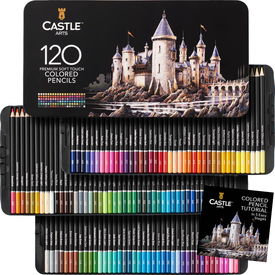 <think>
</think>
Crayons de Couleur Castle Art Supplies Set de 120 | Mines Tendres pour Adultes et Artistes | Boîte de