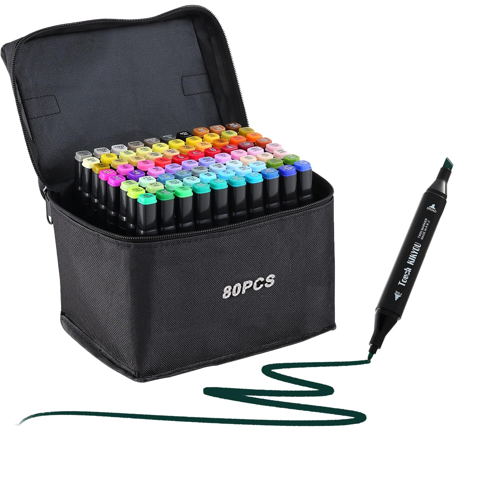 Ordeluxe 80 Couleurs Feutre A Alcool pour Artistes et Adultes À Colorier, Séchage Rapide En Une Seconde, Avec Étui De Tr