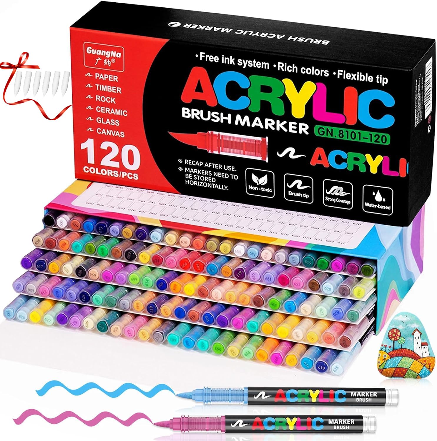 Marque VAKKI Stylos Acryliques Liquide pour Adultes - 120 Couleurs - Pierre, Calligraphie, Toile et Verre - Acidité Assu