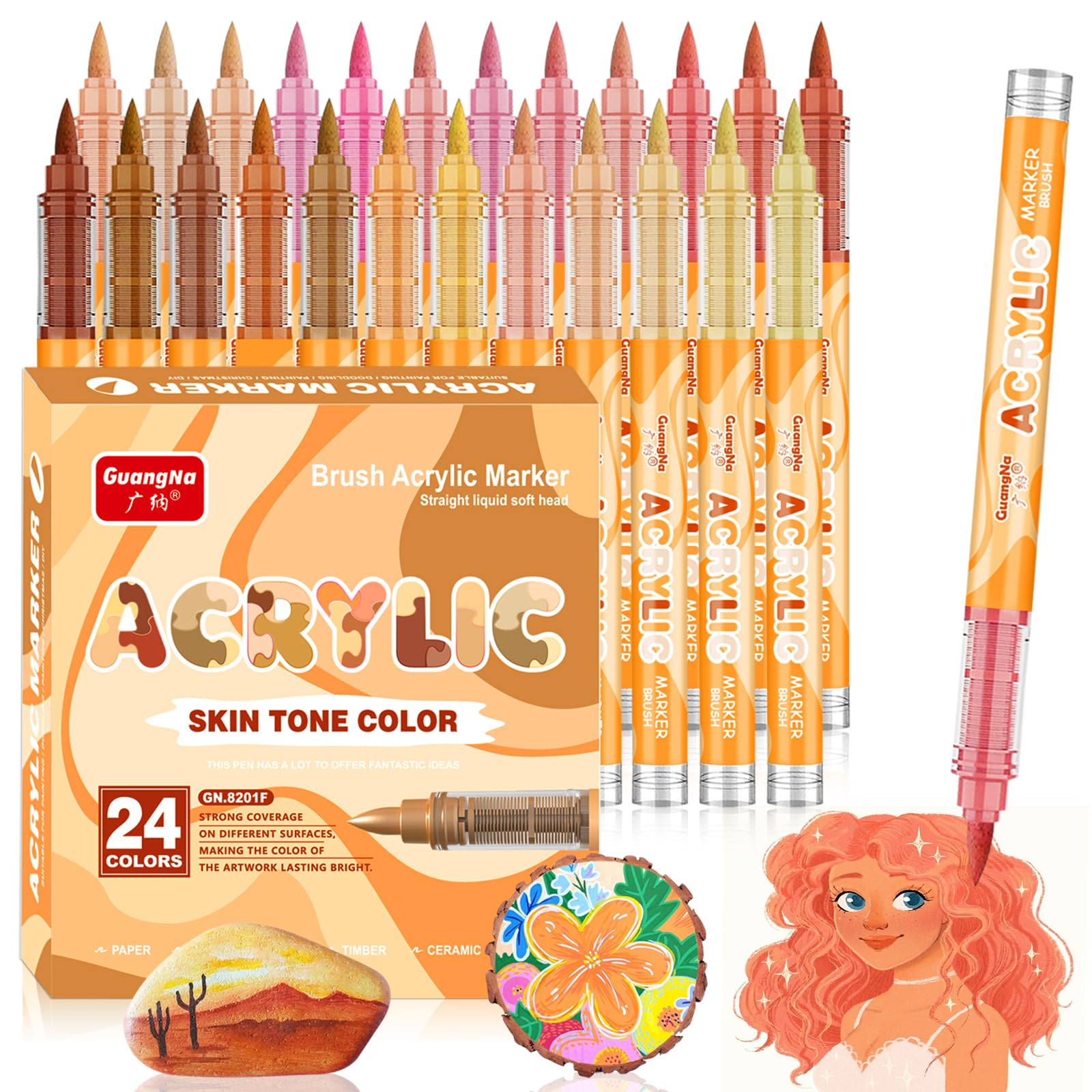 ARIEL-GXR 24 Feutres Acrylique pour Peinture, Marqueurs Pinceau Acrylique Chair pour Enfants et Adults, Acrylique Verre 