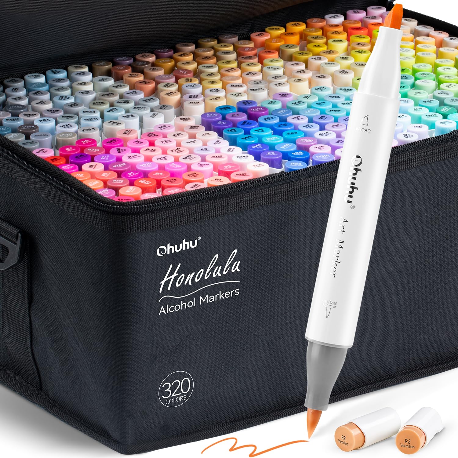 Ohuhu Feutres à alcool 320 couleurs d'art pour artistes et étudiants, feutres coloriage adultes pour croquis calligraphi