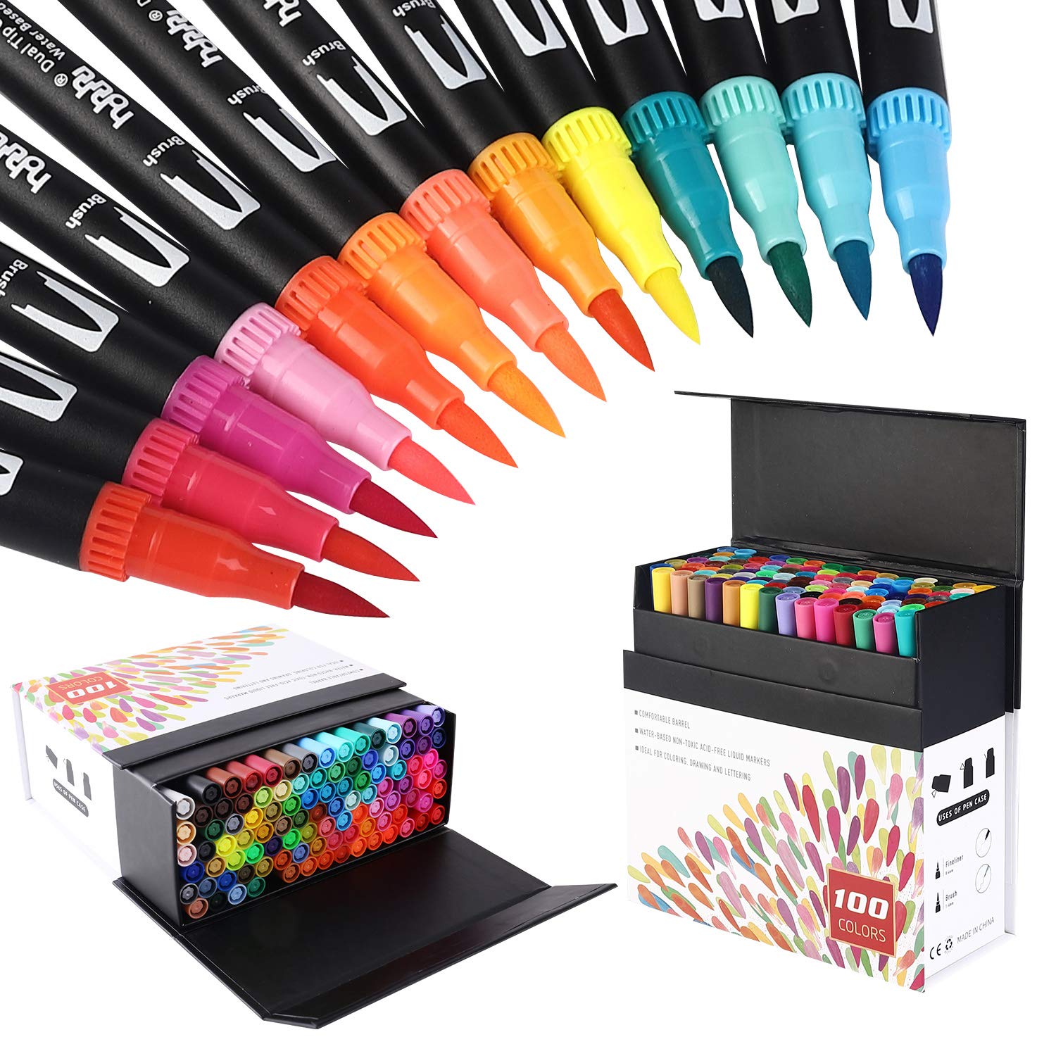 Stylos feutre 100 couleurs aquarelle pour adultes et enfants, parfait pour le dessin, le manga et le scrapbooking, avec 
