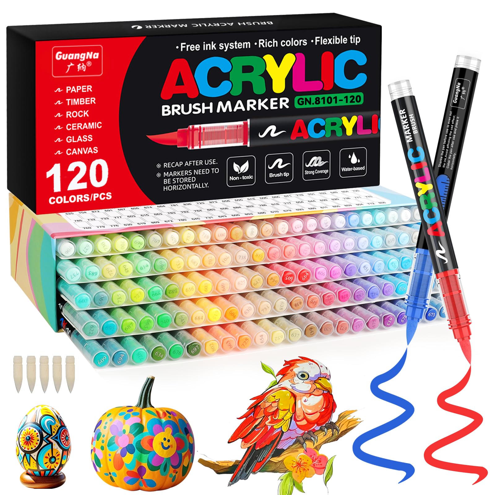 Funnasting 120 Couleurs Feutre Acrylique Pour Artistes Amateurs, Tête de Brosse Douce Marqueur Peinture Acrylique Multis