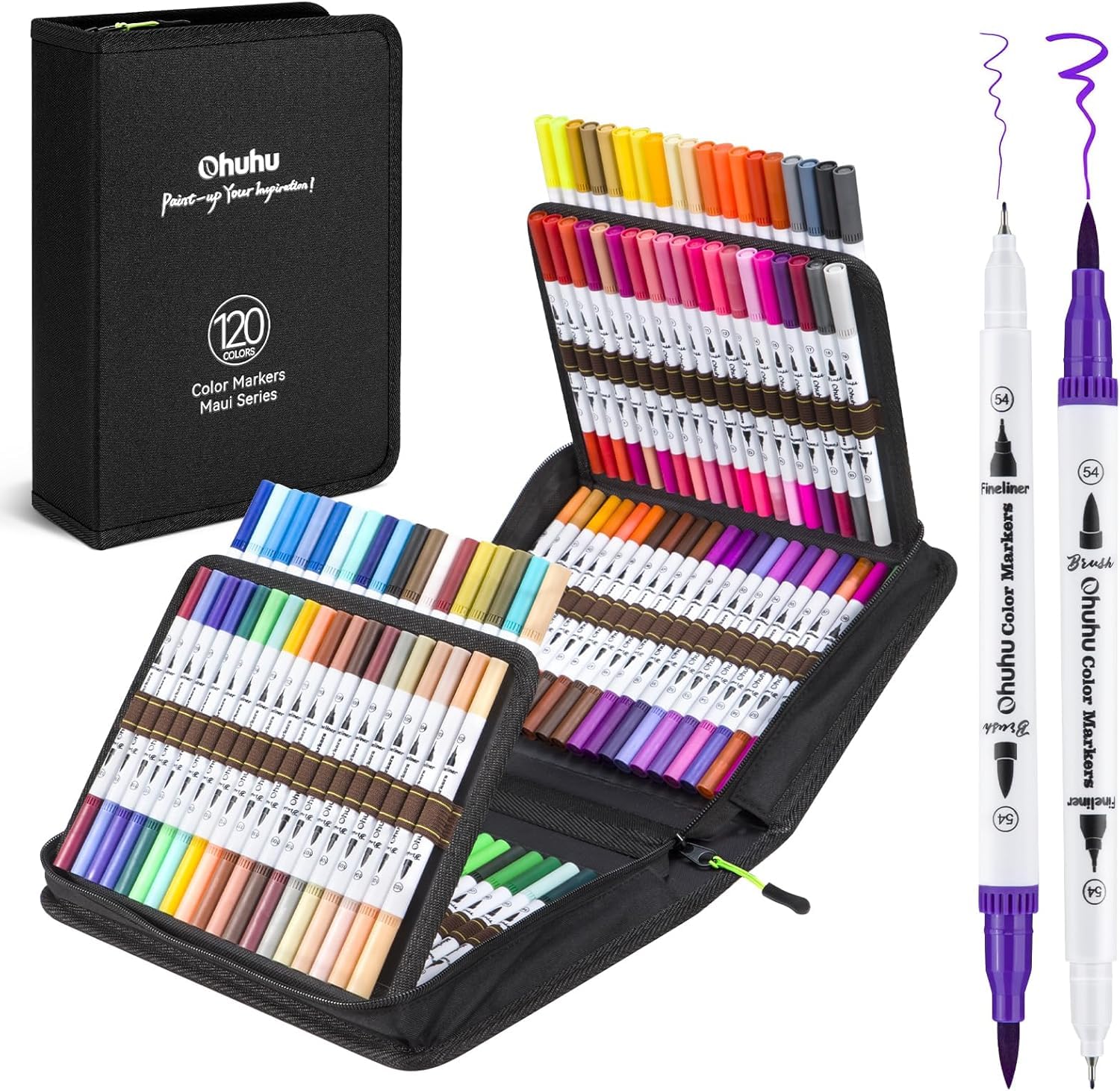 Ohuhu Feutres Coloriage Adultes et Enfants, 120 Couleurs Feutres Double Pointe Aquarelle, Idéaux pour Dessin, Manga, Doo