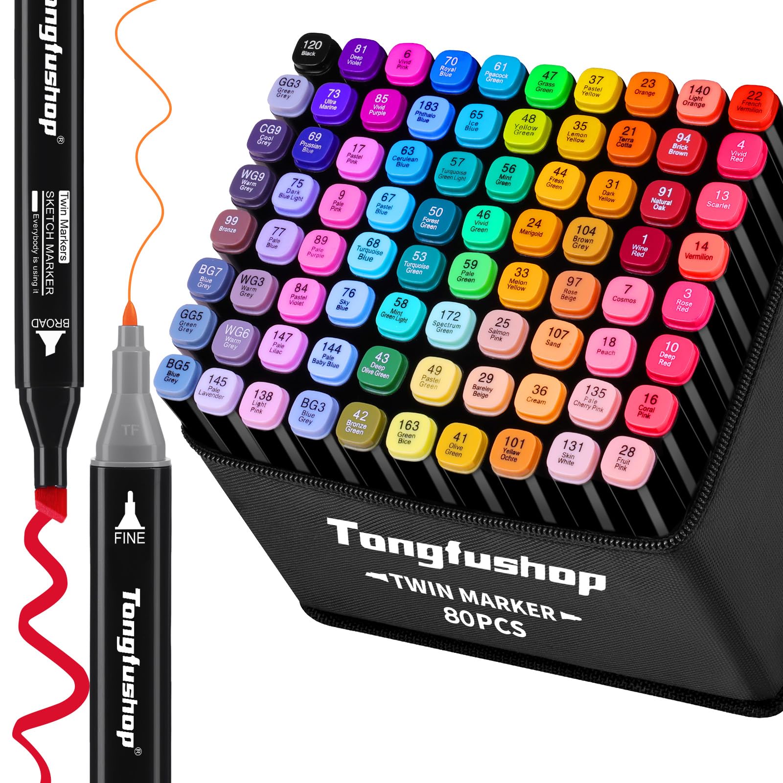 Tongfushop Feutres a Alcool Adulte Séchage Rapide en 2 Secs pour Dessin Rendu Affichage Anti Infiltration 80+2 Feutres D